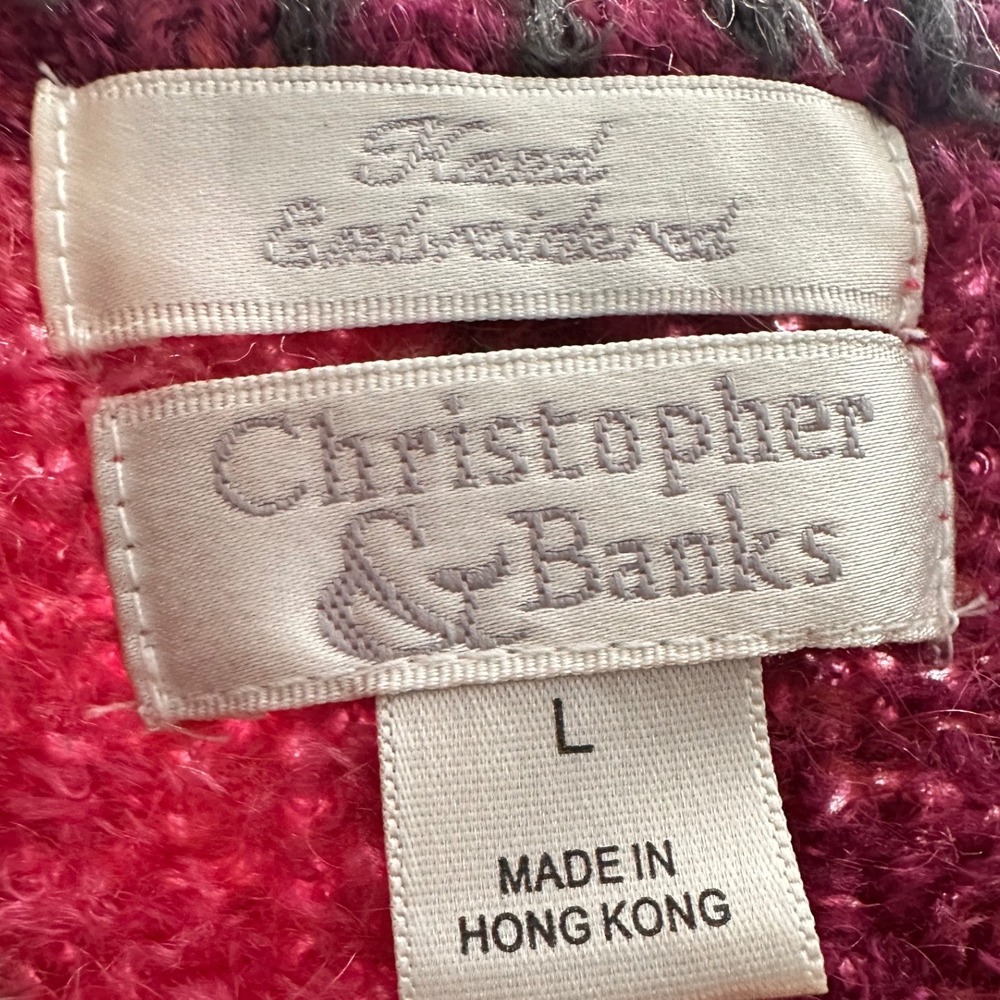Christopher & Banks Vtg Mohair Blend Colorblock Cardigan Sz L Pink Purple Y2K EC - Picture 7 of 12